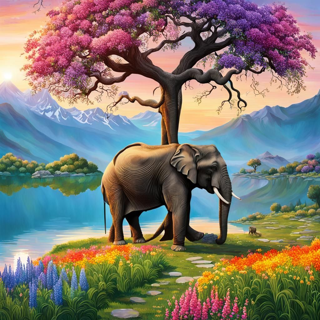 Ancient Tree of Life by Lake at Sunrise