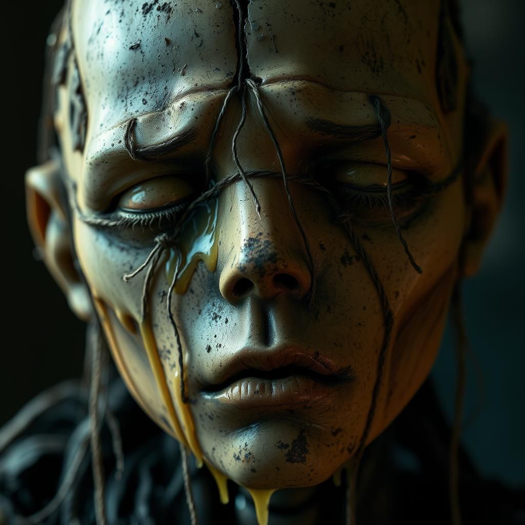 Eerie Android with Eyes Sewn Shut