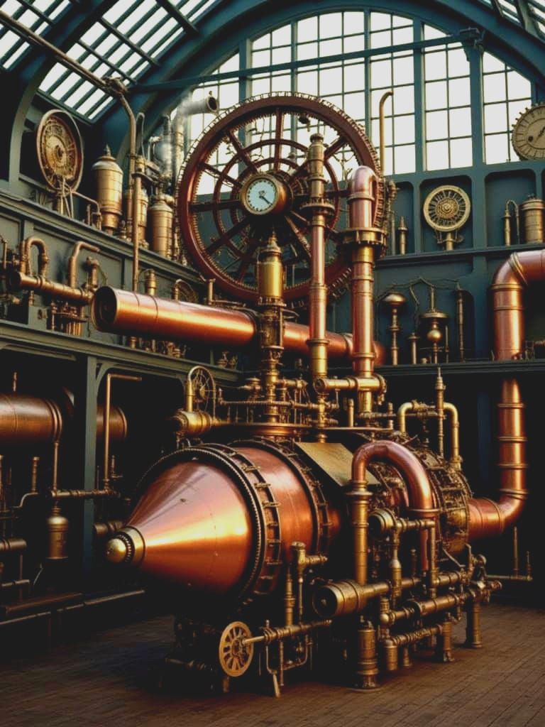 Intricate Steampunk Engine in a Victorian Workshop