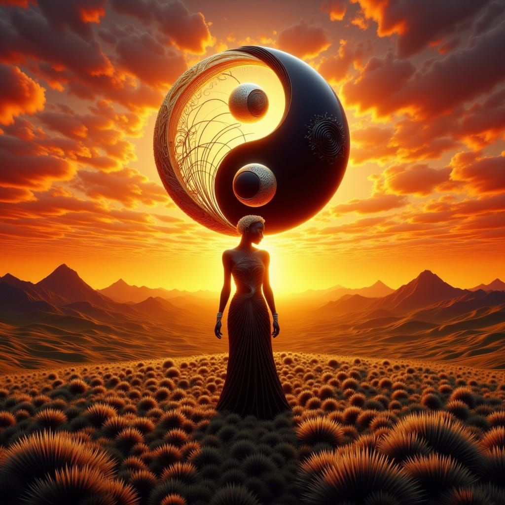 African Woman with Yin Yang Symbol, Hyperrealistic Style