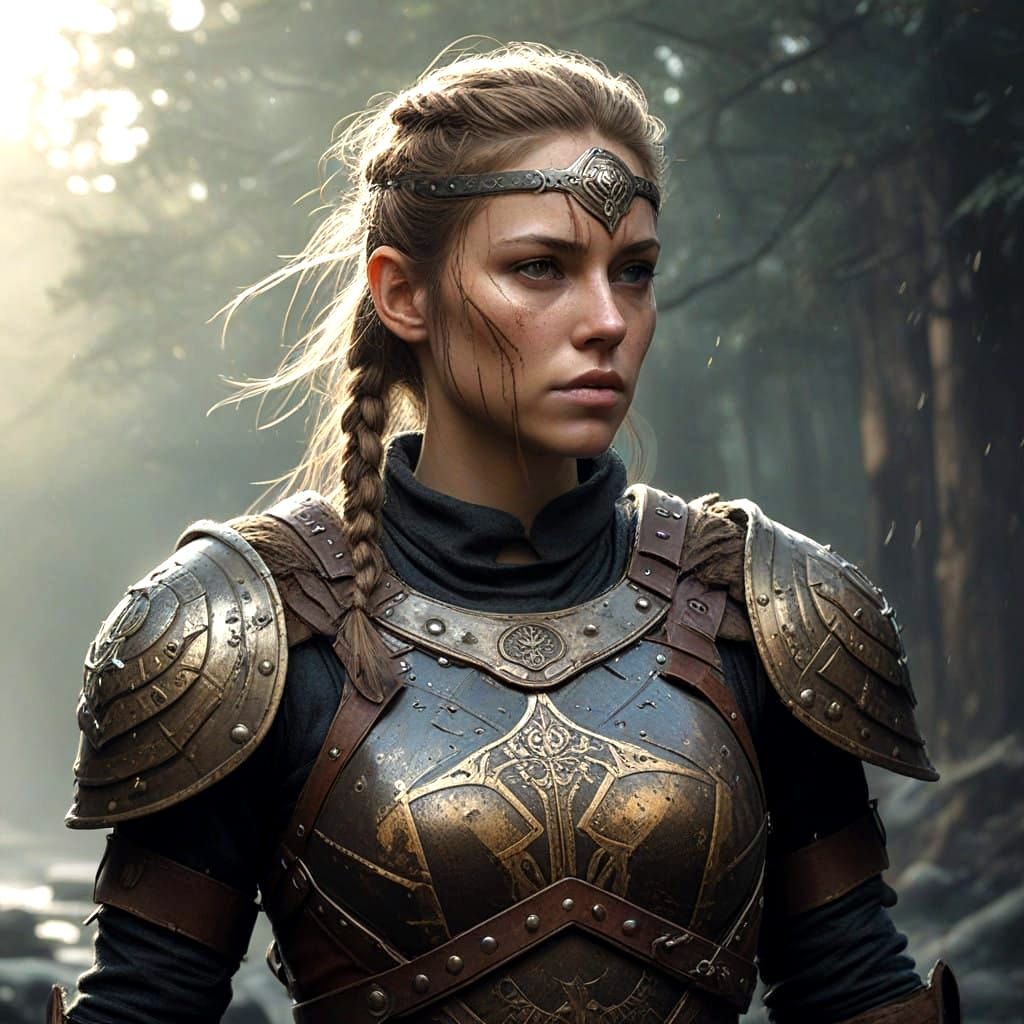 Viking Warrior Woman in Hyperrealistic Splash Art