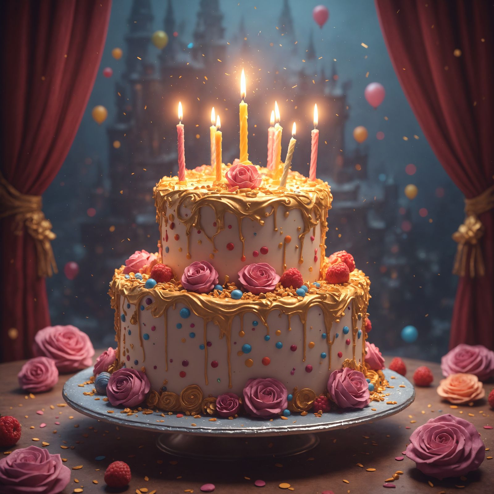 Fantastical Birthday Cake in Detailed Matte Painting