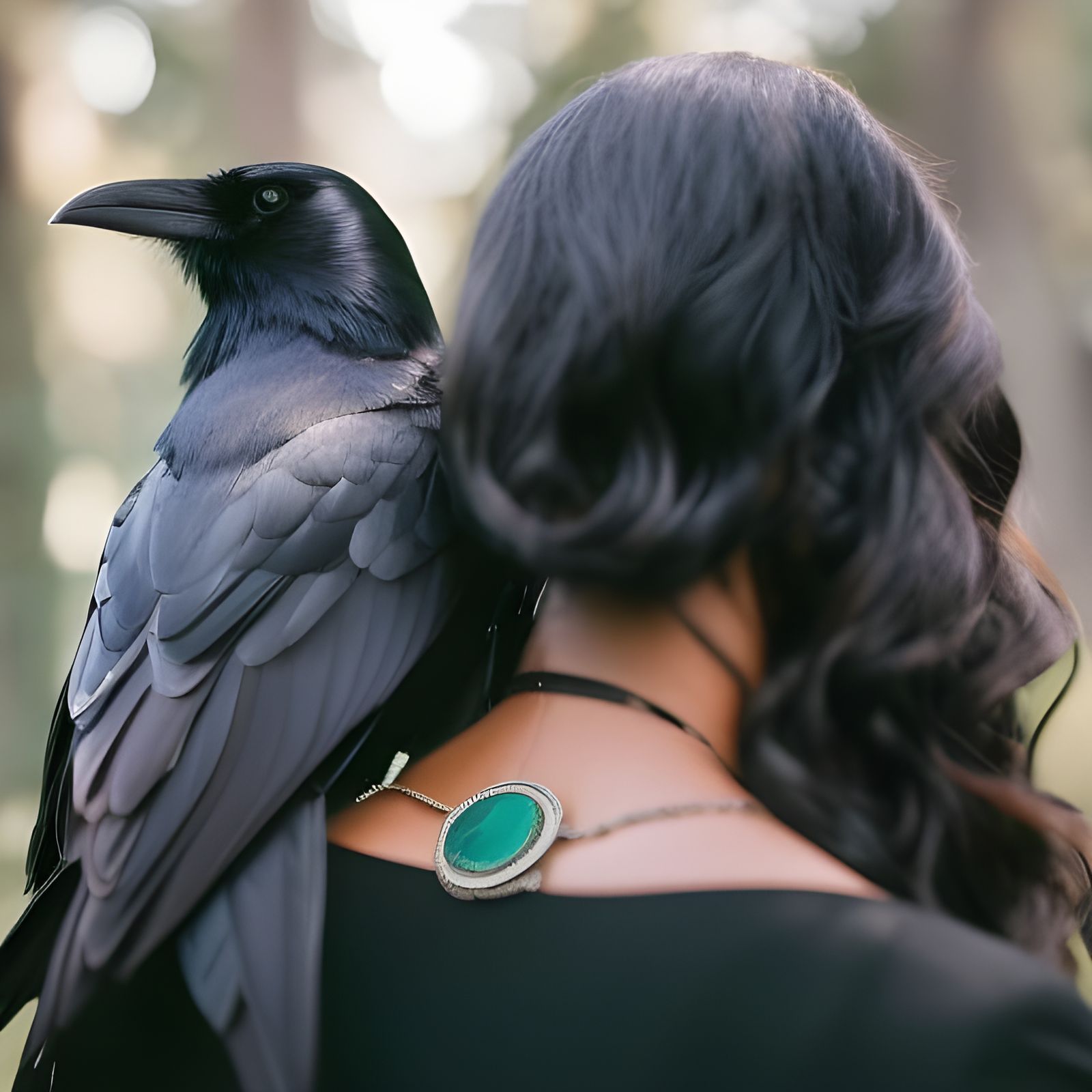 Raven on girl shoulder