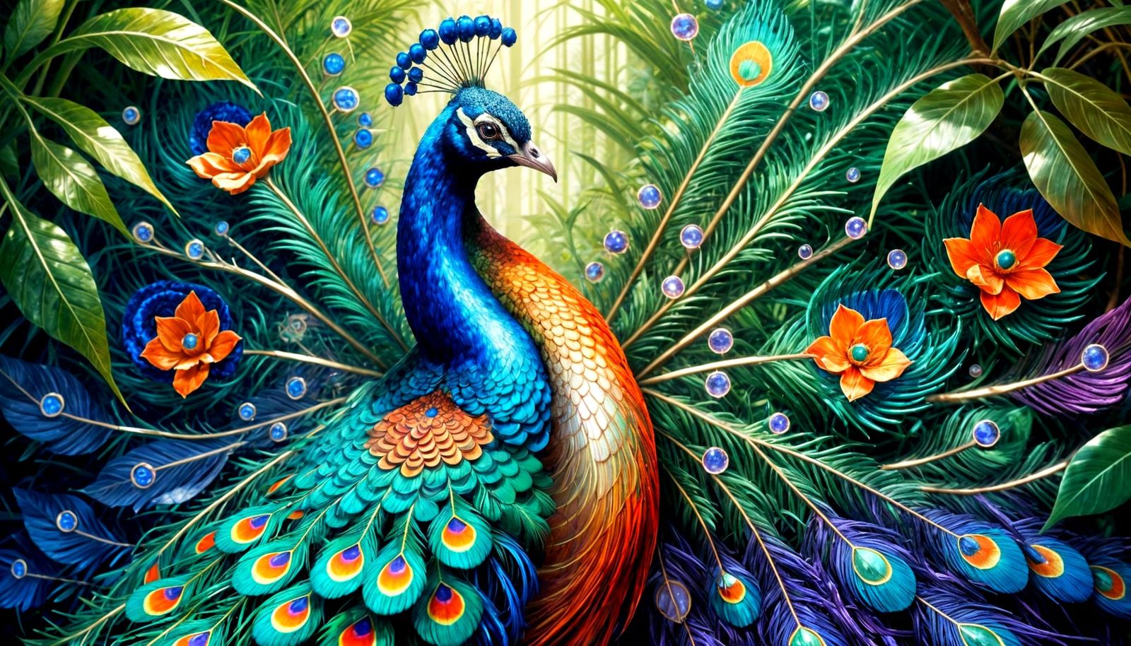 Surreal Peacock Shines in Royal Jungle Splendor