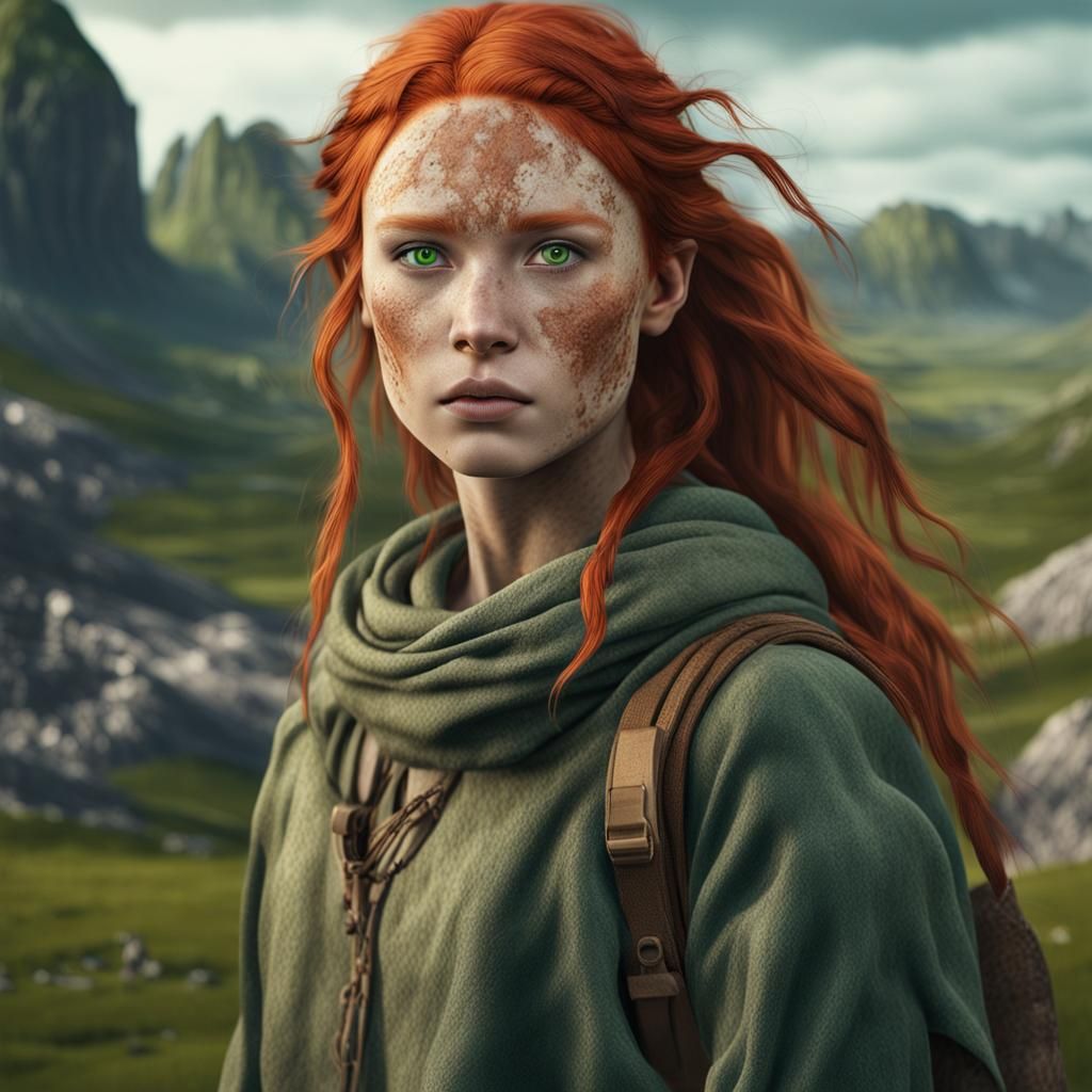 Nordic Beauty in Prehistoric Landscape, Ultra-Realistic Phot...