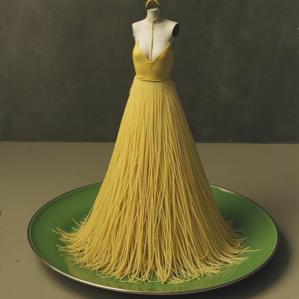 Surreal Spaghetti Dress Woman on Vintage Plate