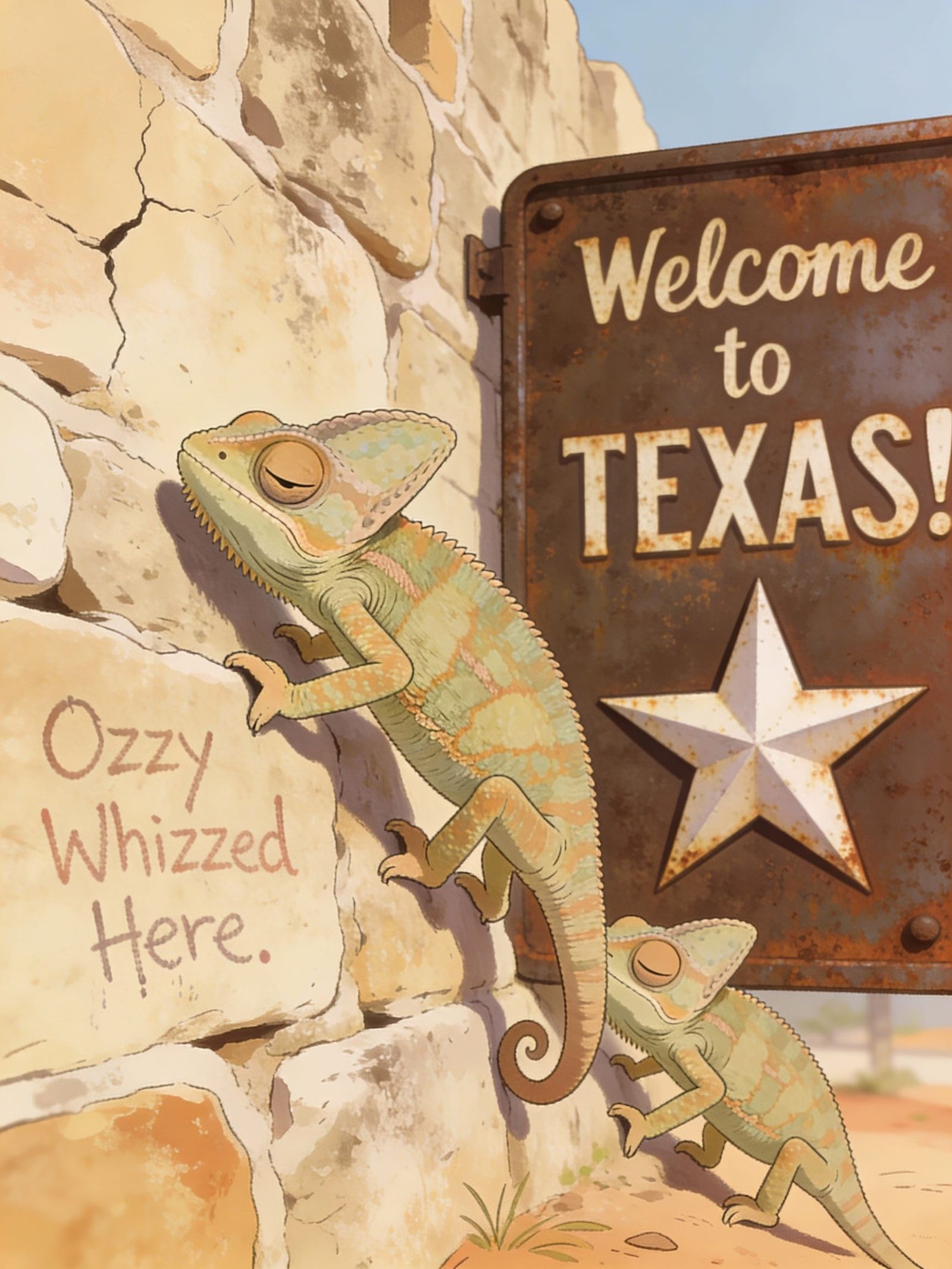 Drowsy Chameleons Tiptoe at the Alamo in Texas