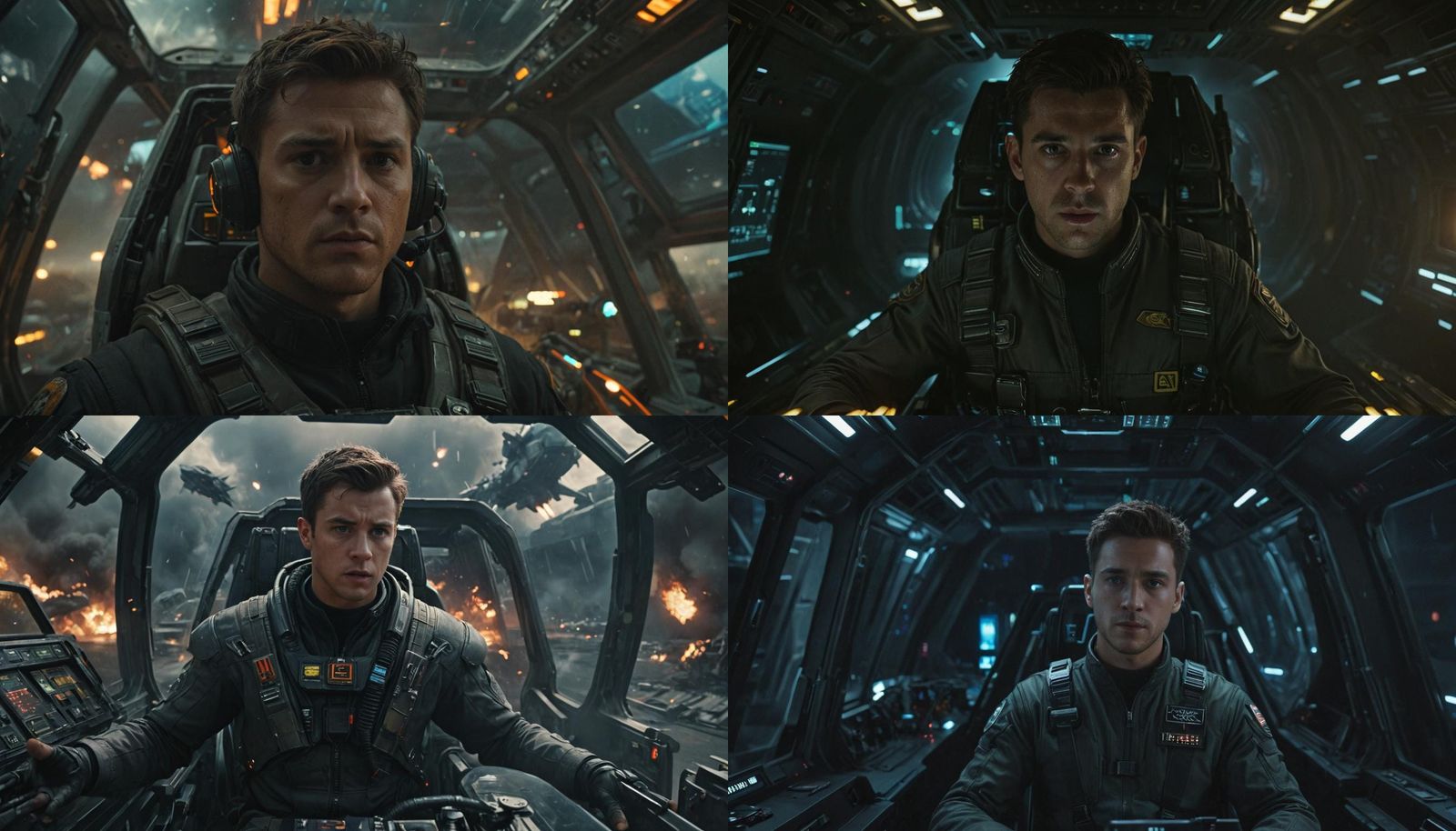 Intense Space Battle Scene with Weary Commander