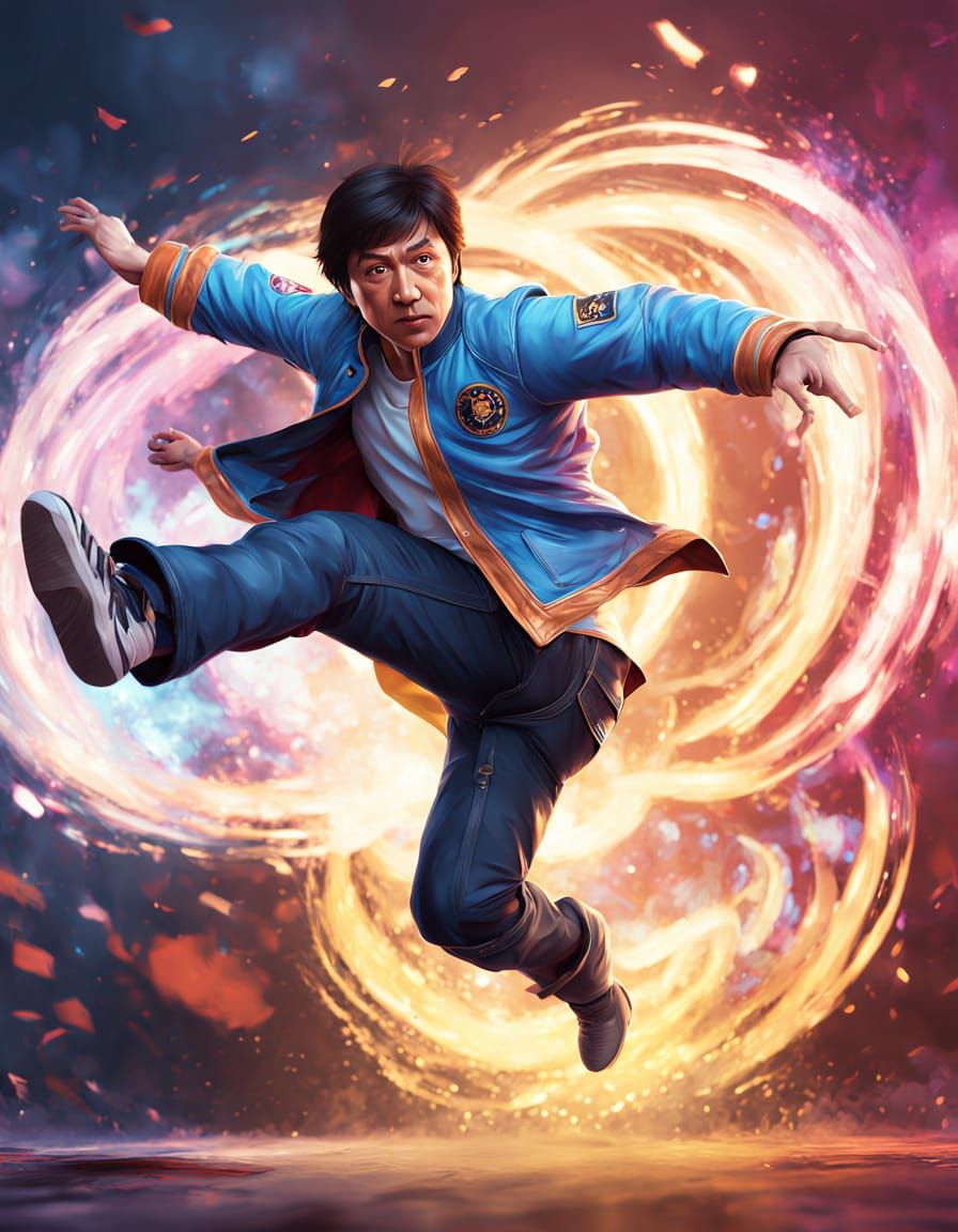 Jackie Chan Flying Kick in Manga Style