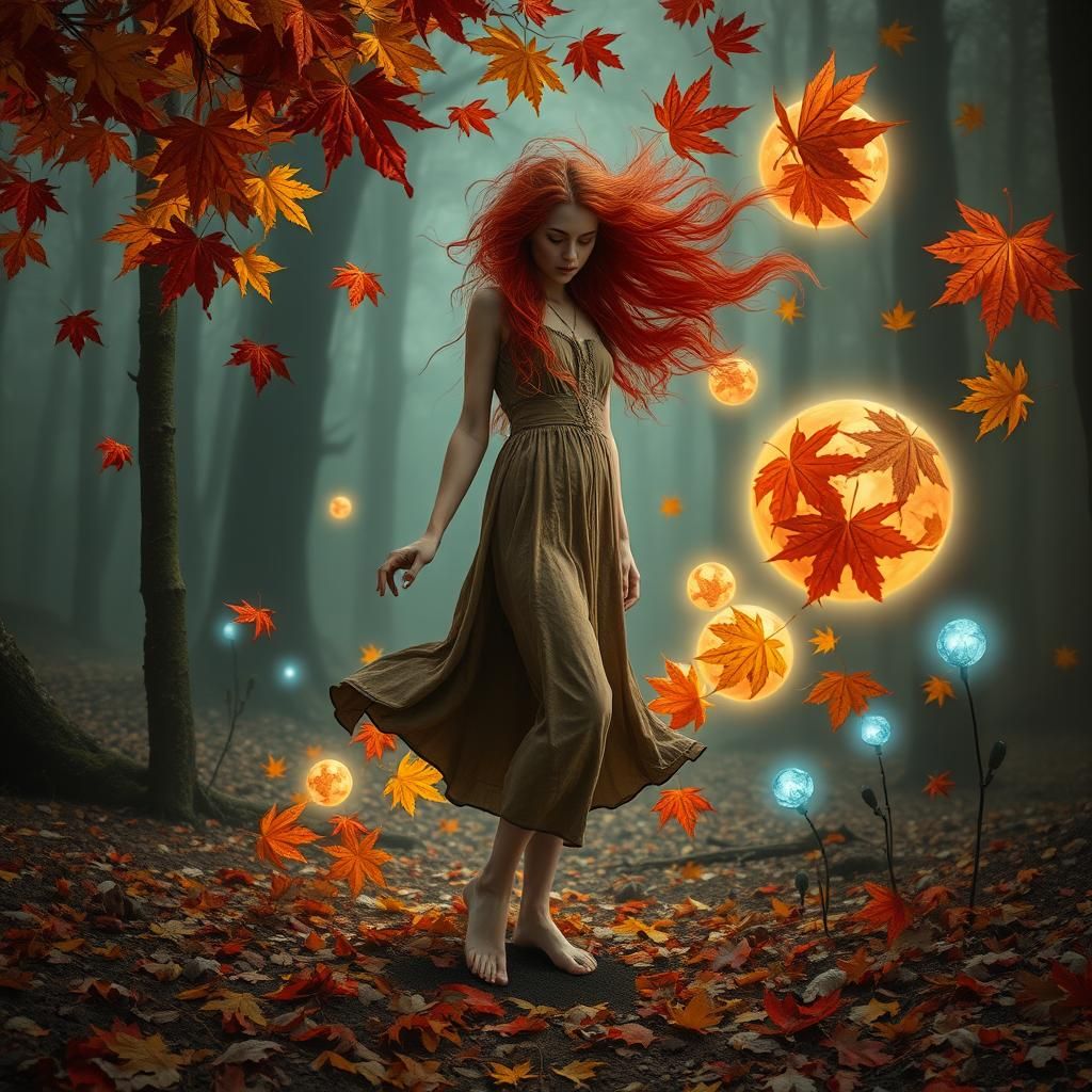 Mystical Sorceress in Autumnal Fantasy World