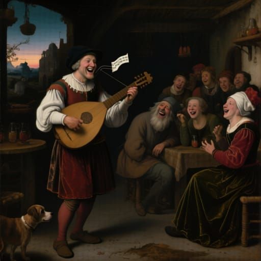 The minstrel took his lute from his shoulder and improvised ...