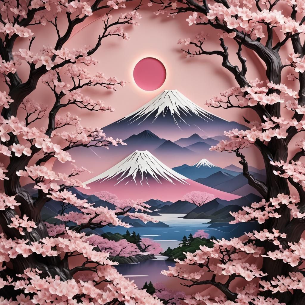Cherry Blossom Mount Fuji in 3D
