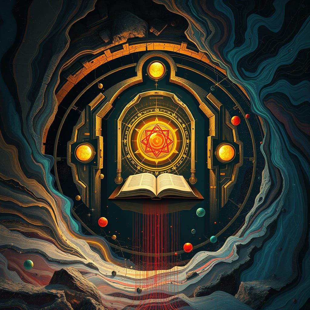 Abstract Vault of Lost Knowledge in Glitch Art Style