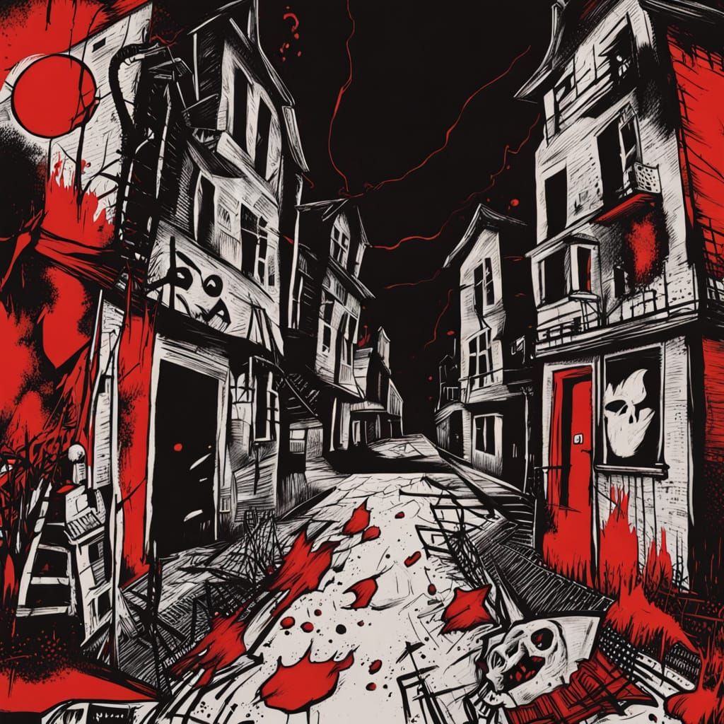 Terrifying Halloween Street Art in Neo-Expressionism Style