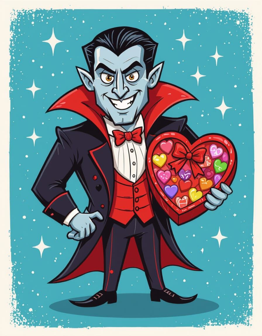 Vampire Holding Heart Shaped Candy Box