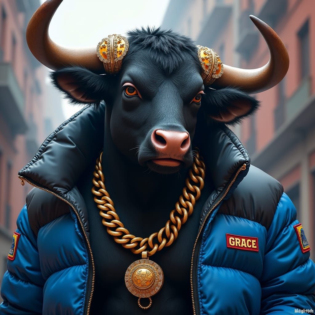Gangster Bull with Gold Chain in Fantasy Art Style