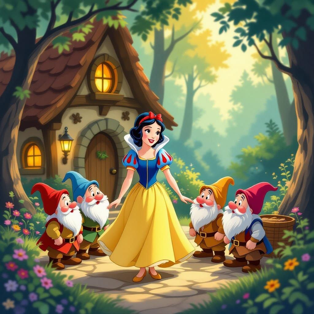 Snow White in Whimsical Forest Cottage