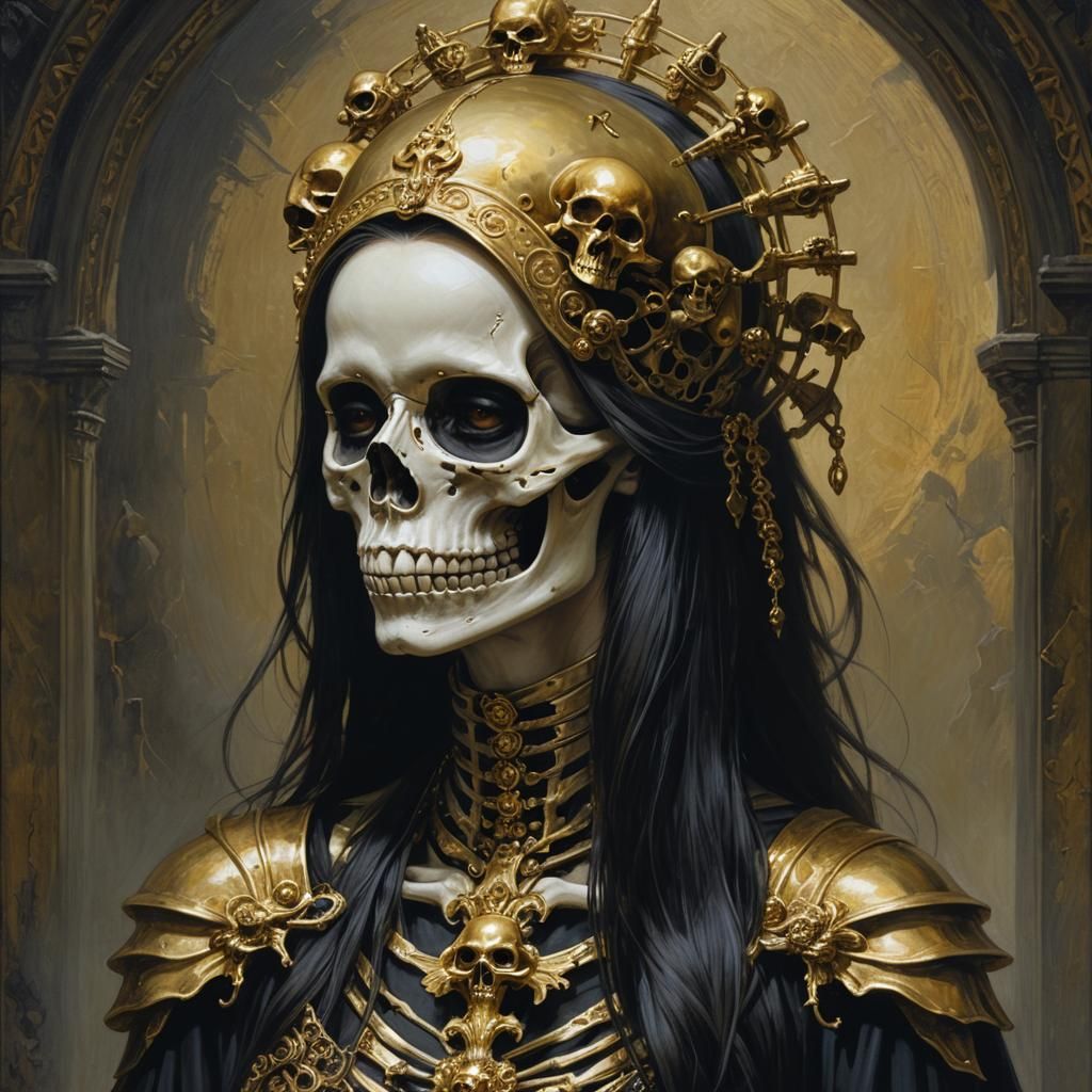 Scary Saint with Golden Skull: Dark Fantasy Art