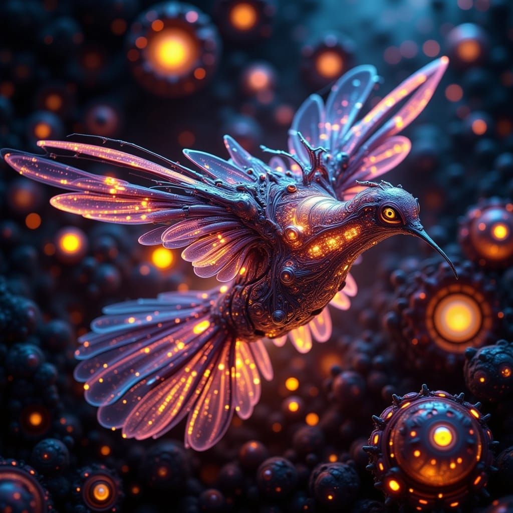 Biomechanical Insects in Futuristic Cybernetic Garden