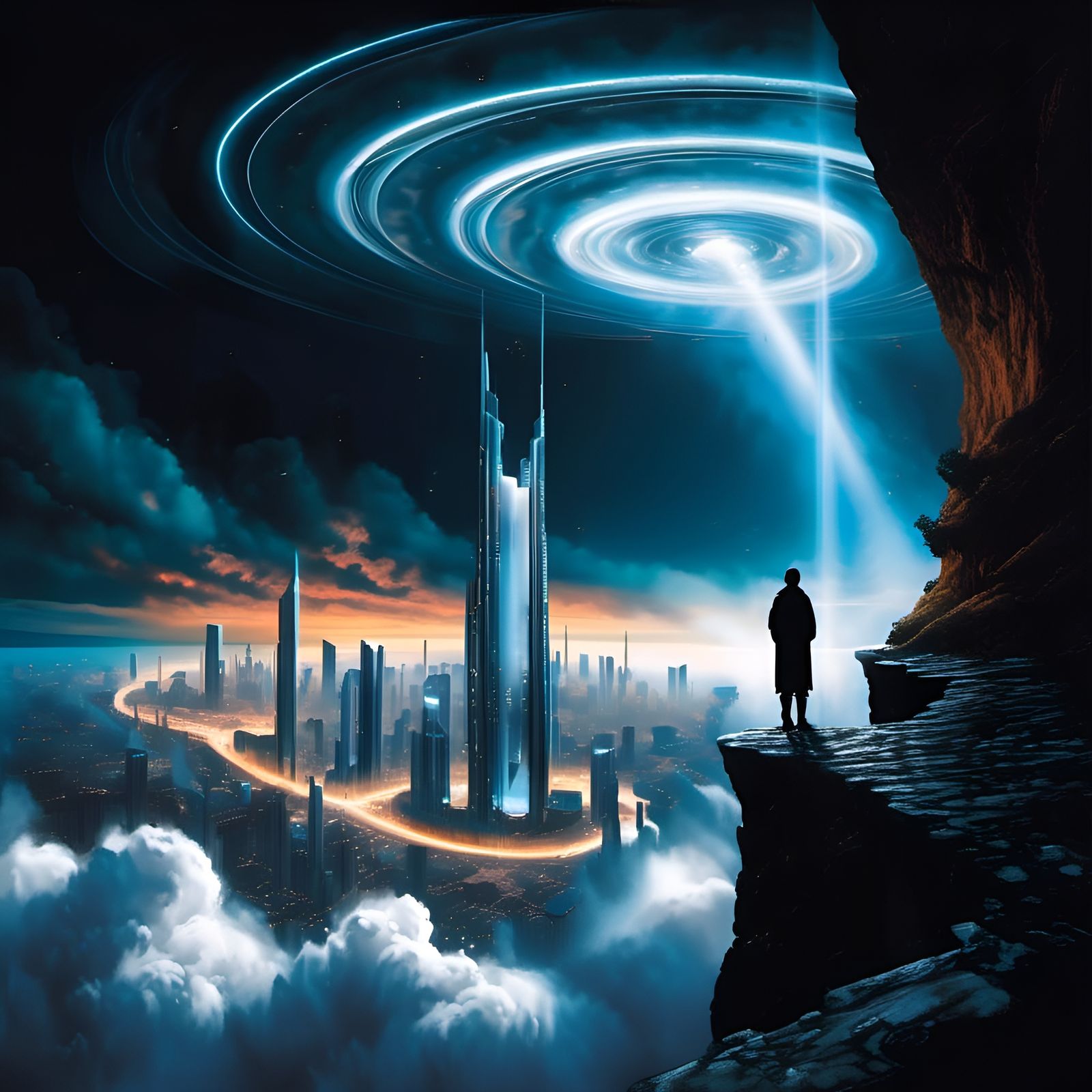 Luminous Nimbus Cloud Envelops Futuristic City
