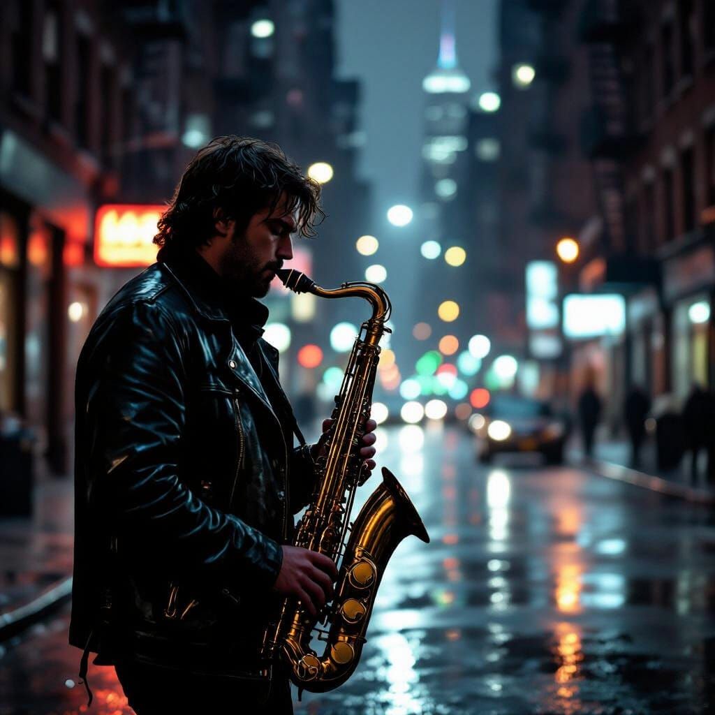 Saxophone Player in 1990s New York Film Noir Scene
