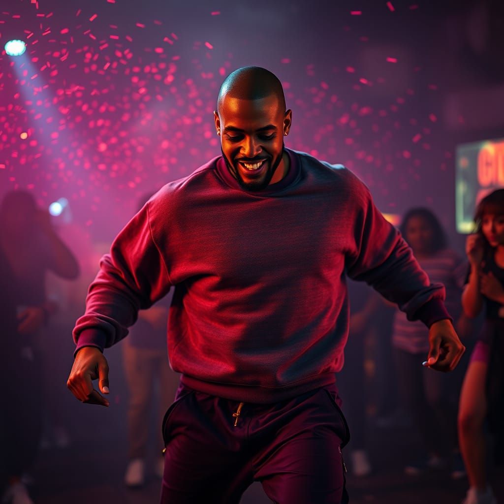 Attractive Black Man Dancing in a Moody Nightclub Scene