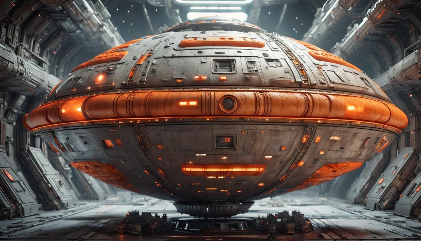 Retro-Futuristic Starship Carrier in Seventies Style