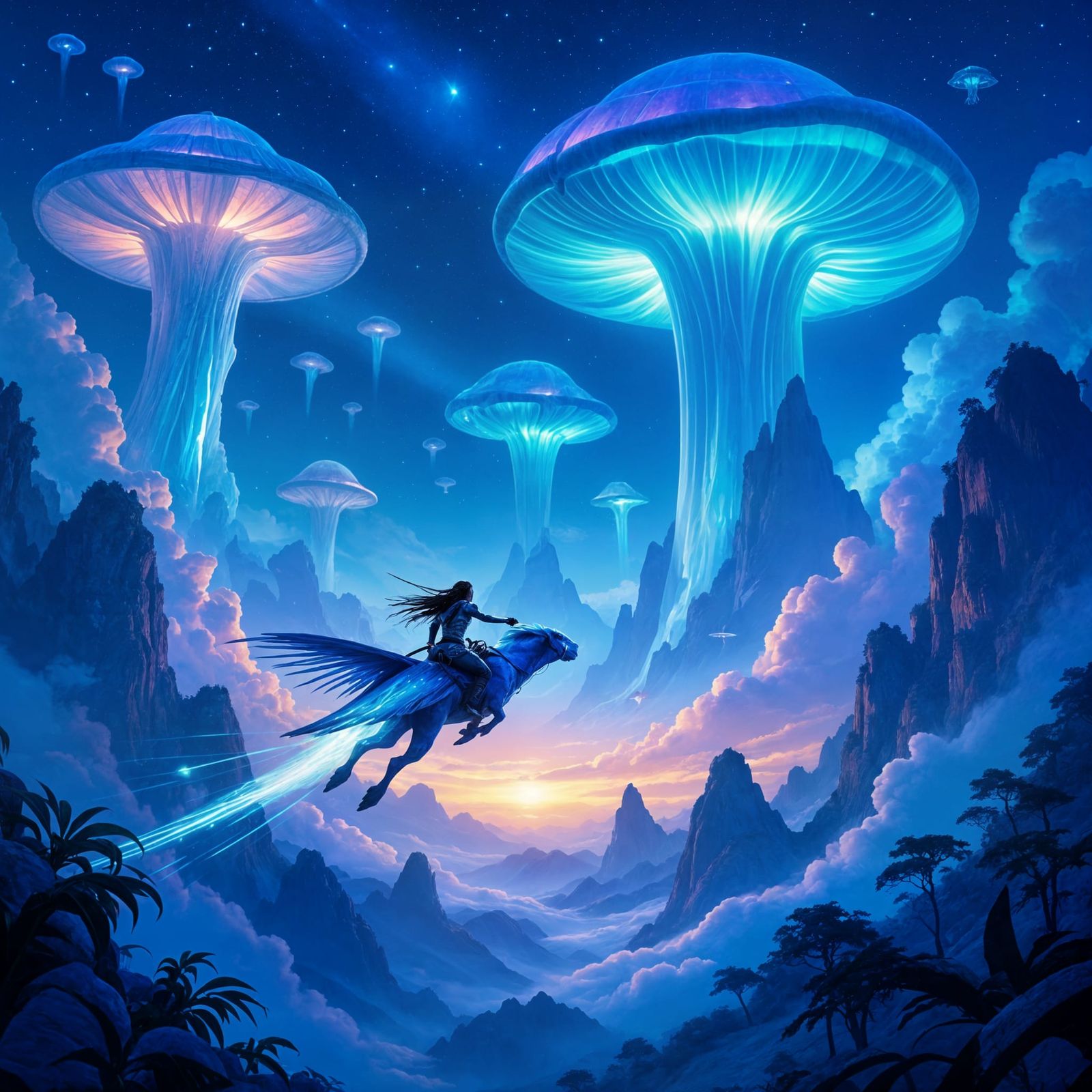 Avatar Reimagined: Na'vi Soars on Banshee Amidst Crystal Mus...