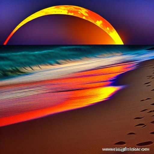 Glowing Gaudi Arches at Sunset with Blood Moon