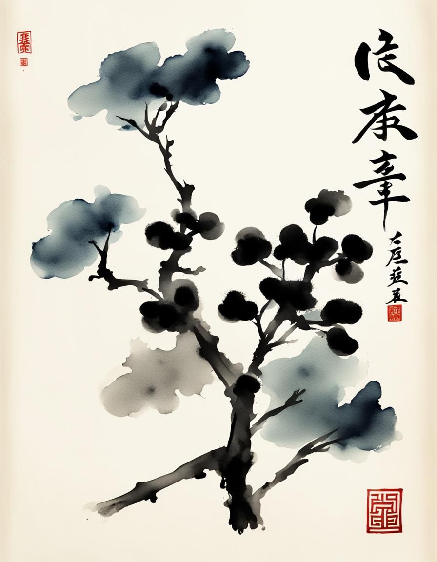 Elegant Chinese Calligraphic Symbol in Watercolor Style