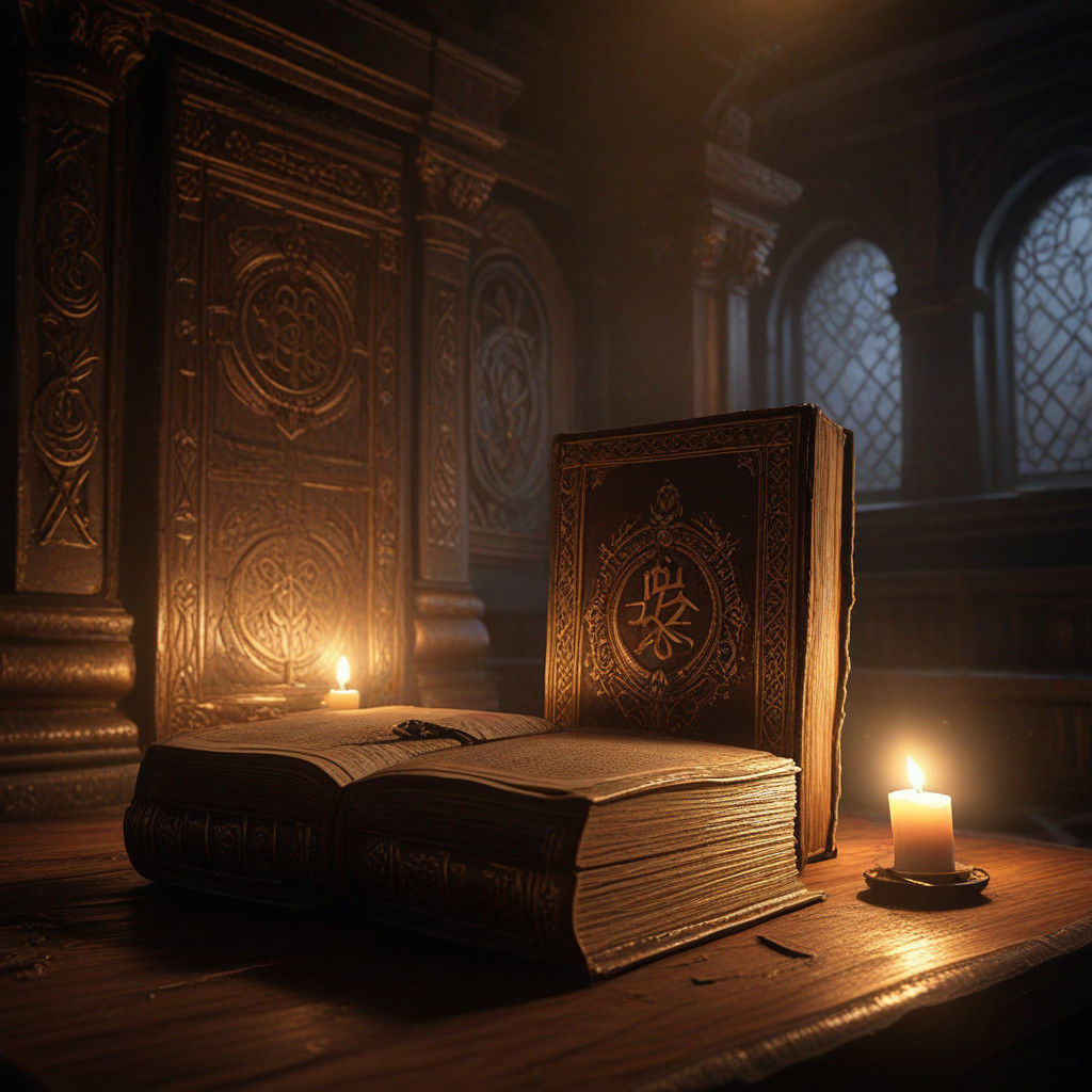 Ethereal Book Altar in Dark Fantasy Realm