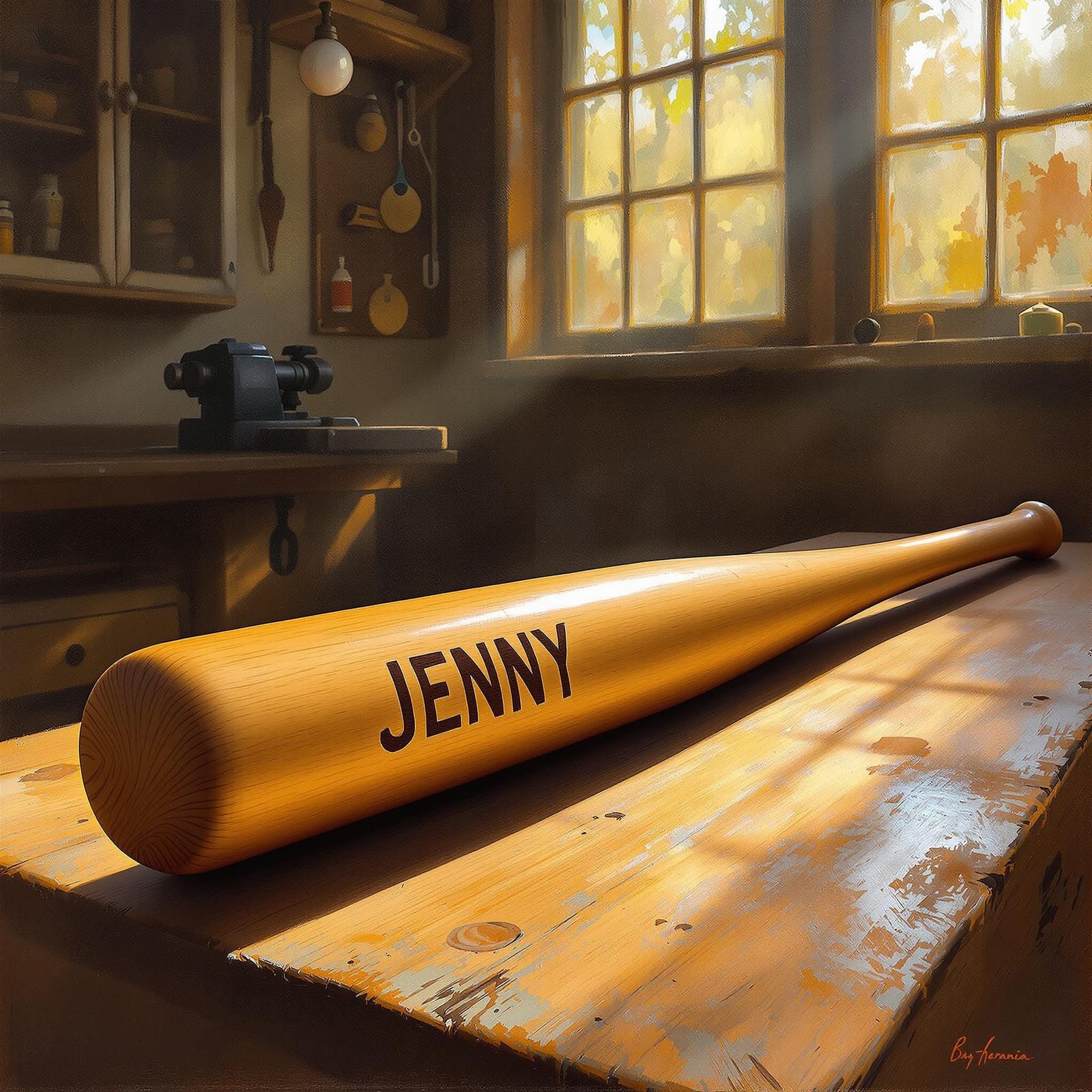 Handcrafted Baseball Bat With Name in Impressionist Style
