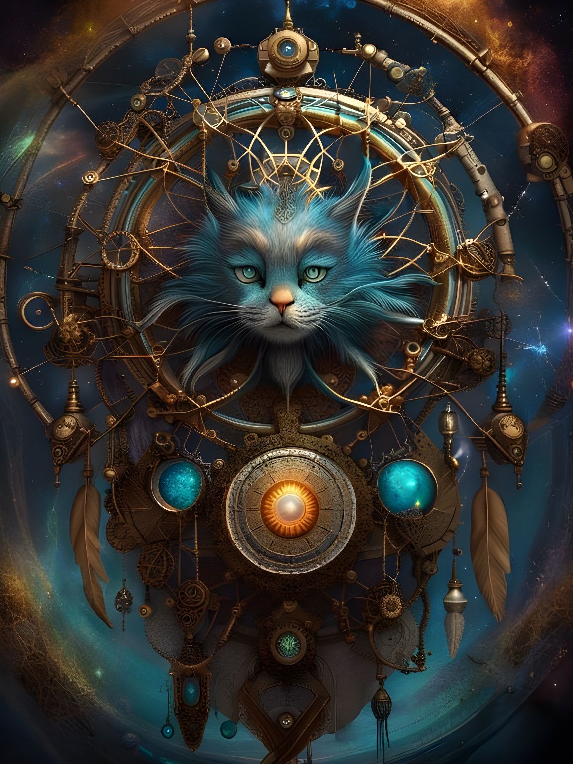 Steampunk Cosmic Dreamcatcher in CGI Style