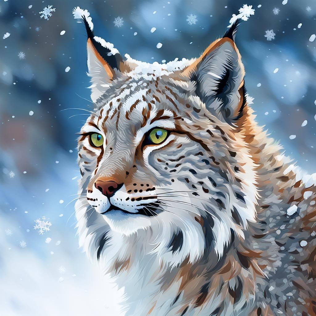 Fauvist Lynx in Snow, Wildlife Painting