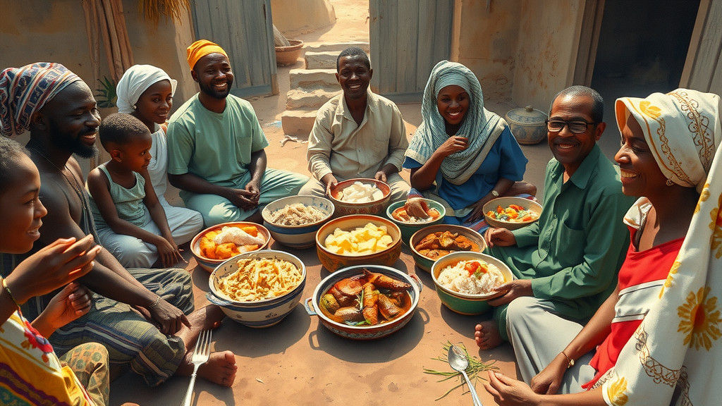 West African Feast in Dreamy Watercolor Style