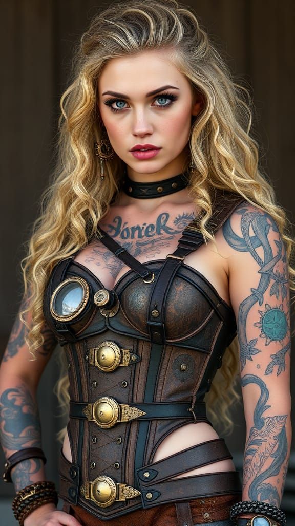 Steampunk Viking Woman with Tattoos and Norse Elements