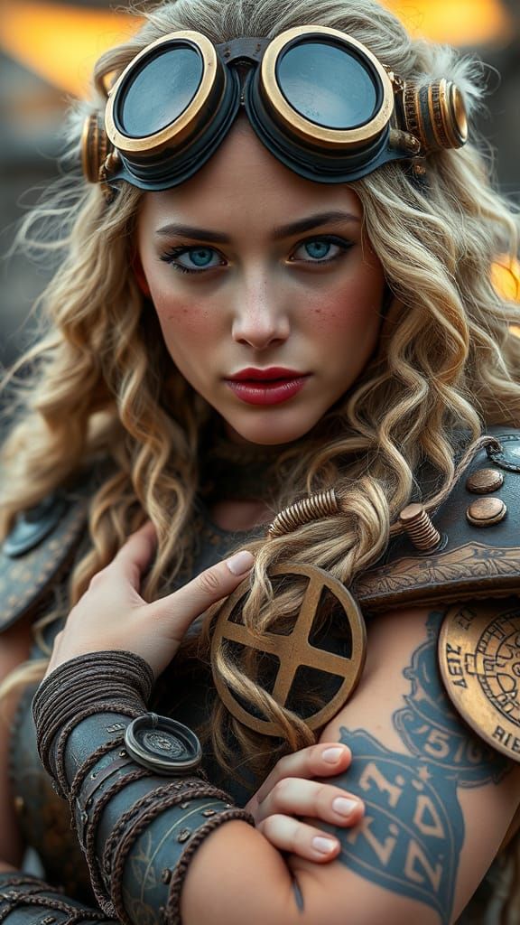 Steampunk Viking Woman with Nordic Tattoos