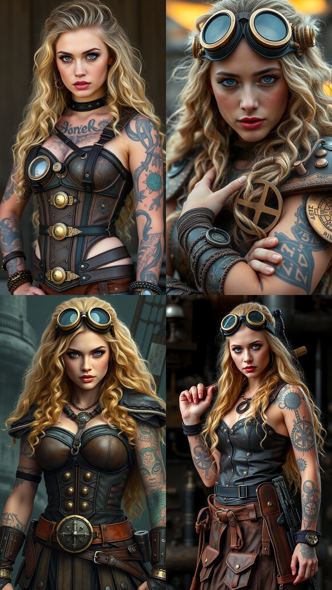 Steampunk Viking Woman with Tattoos and Freckles