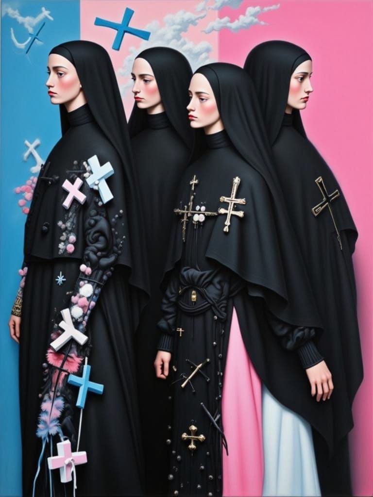 Nuns of the Pink Cross Church in Hyperrealistic Style
