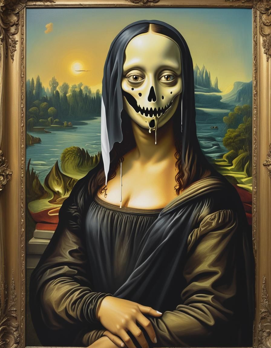 Do a mashup of Ghostface with Mona Lisa by Leonardo Da Vinch...