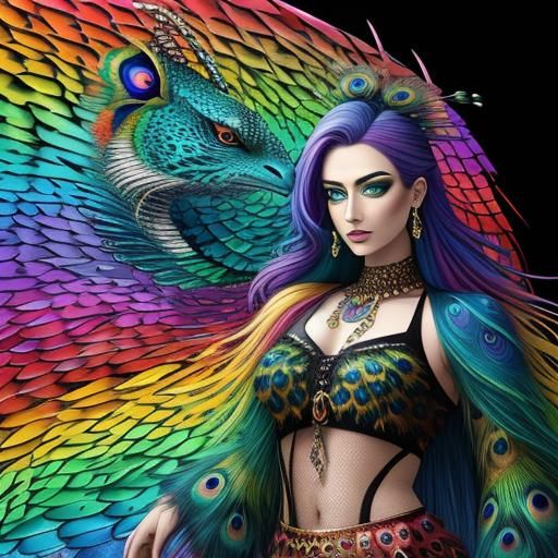 Rainbow Dragon Scale Woman: Abstract Digital Portrait