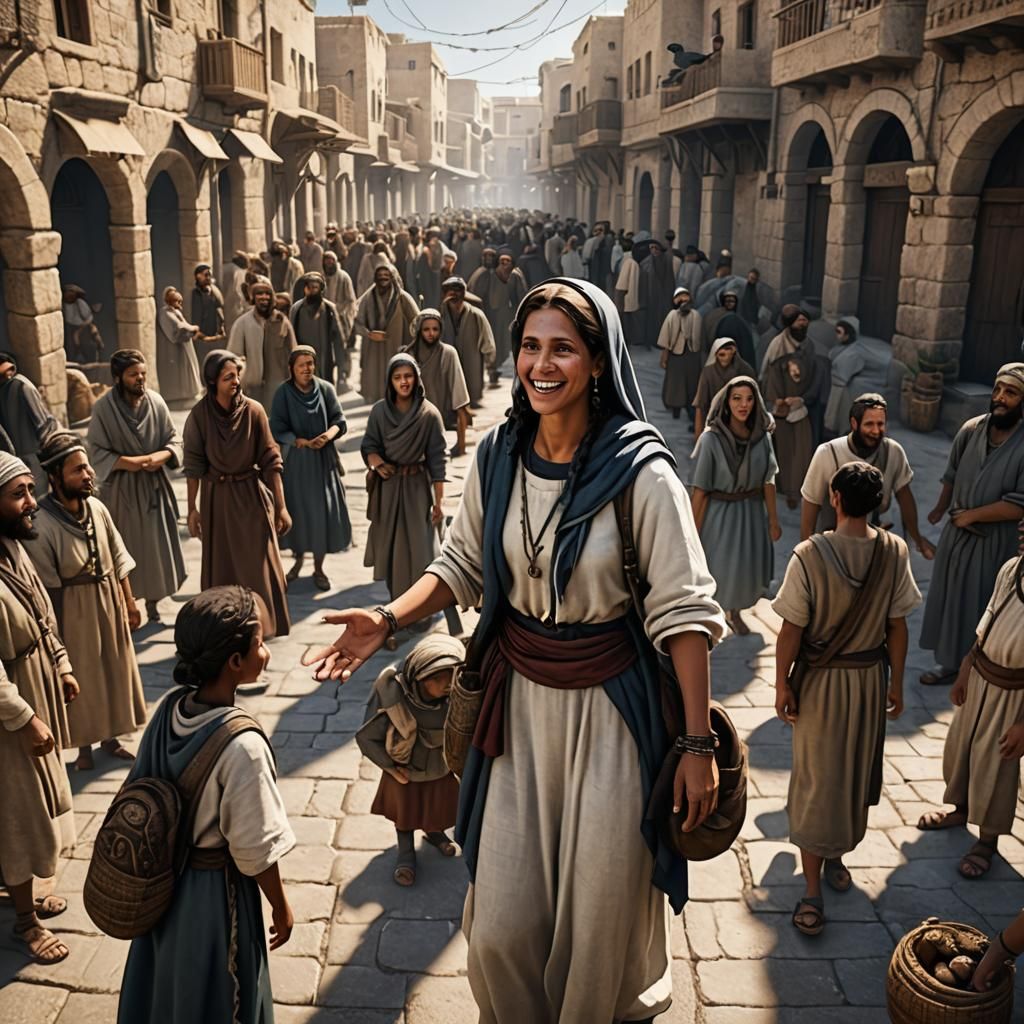 Happy Hebrew Woman in Ancient City, 3D Render