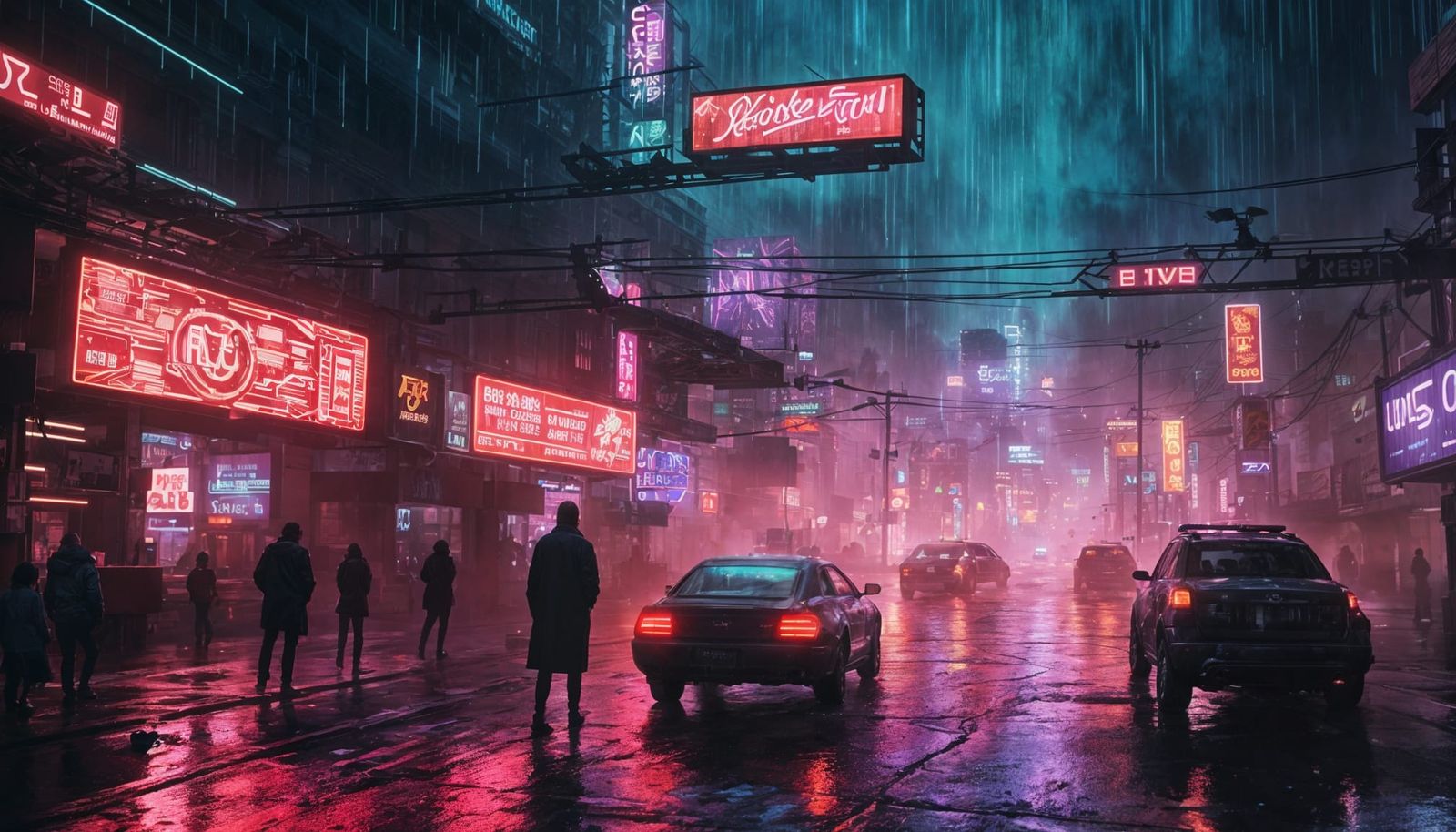 Rain-Drenched Cyberpunk Metropolis at Midnight