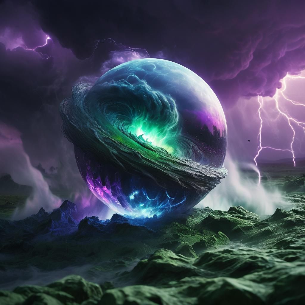Iridescent Orb Atop Ferocious Tornado: Fantasy Concept Art