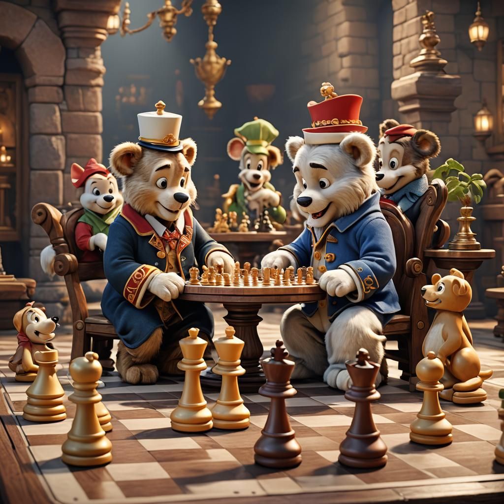 Duffy's Friends Play Chess in 3D Cinematic Style