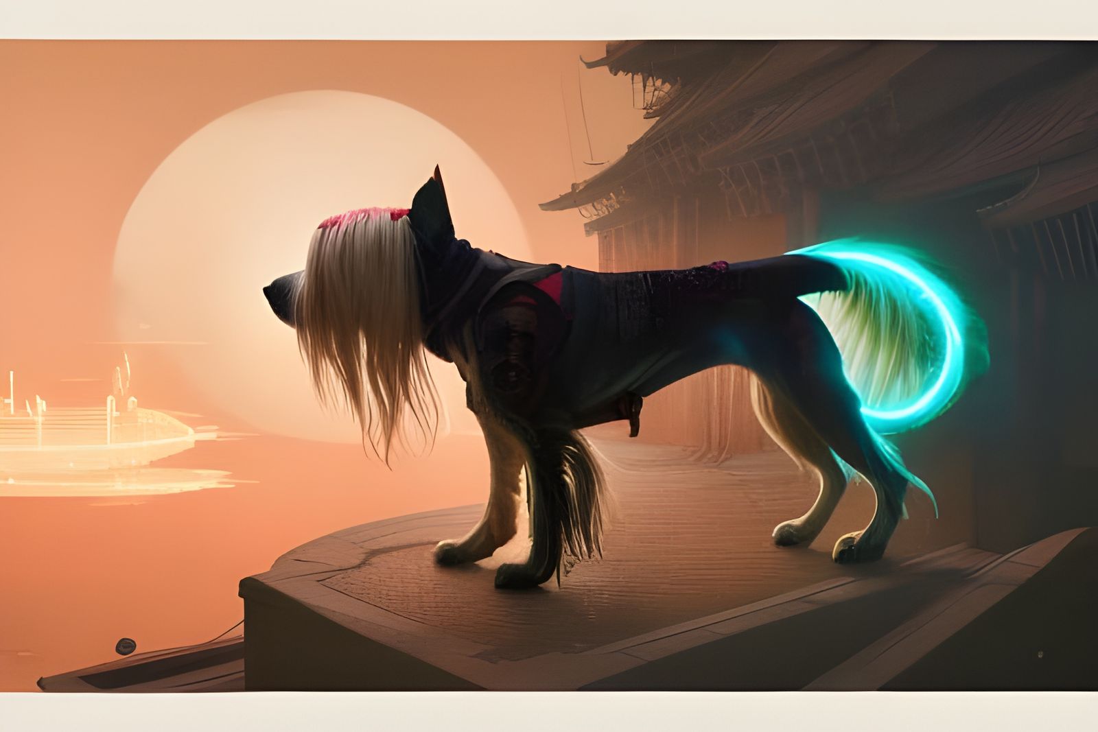 Radioactive Glowing Chinese Crested Dog in Cel-Shaded Style