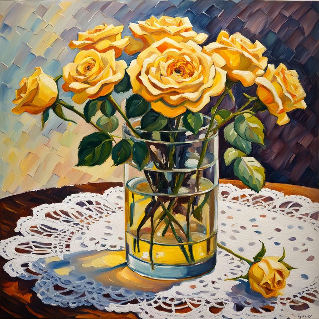 Yellow Rose Still Life: Neo-Impressionist Watercolor
