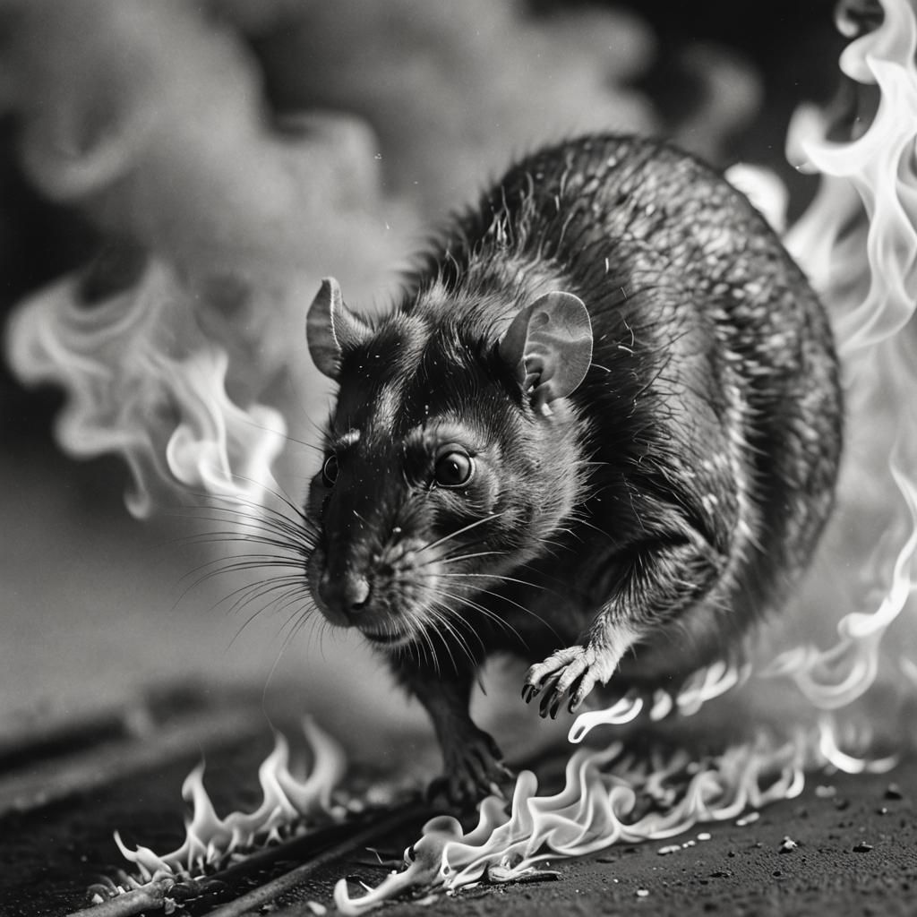Burning Rat in Black and White