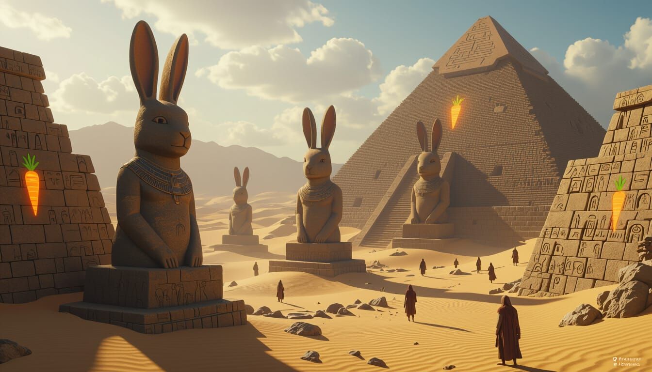 Ancient Rabbit God Civilization in Desert Landscape