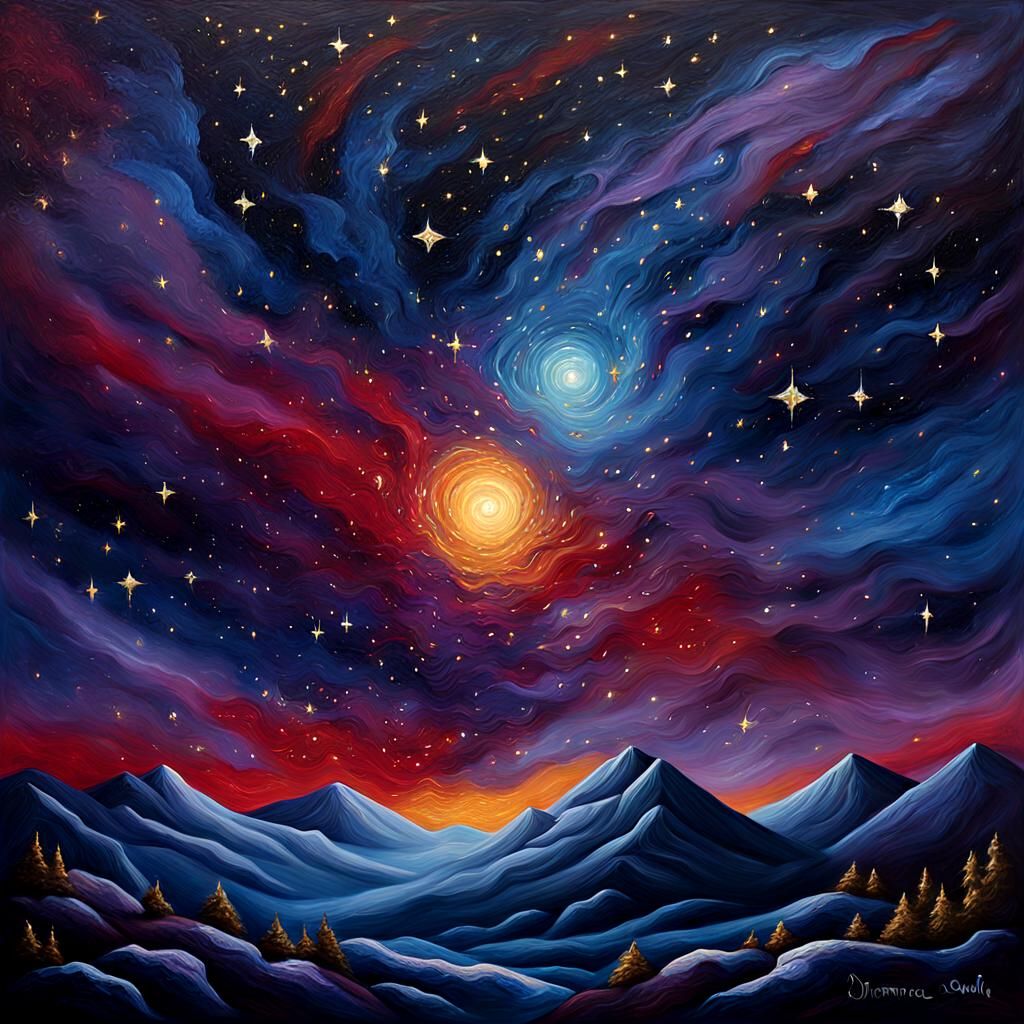 Orion Constellation: Expressive Oil Painting in Art Deco Sty...